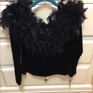 Black velvet feather collar fancy top
